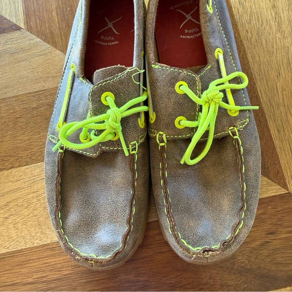 Twisted X Big Boy Moccasins in Brown and Neon Green - Picture 8 of 10
